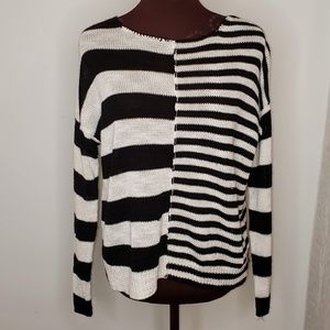 Aqua Black and White Striped Chunky Knit Sweater